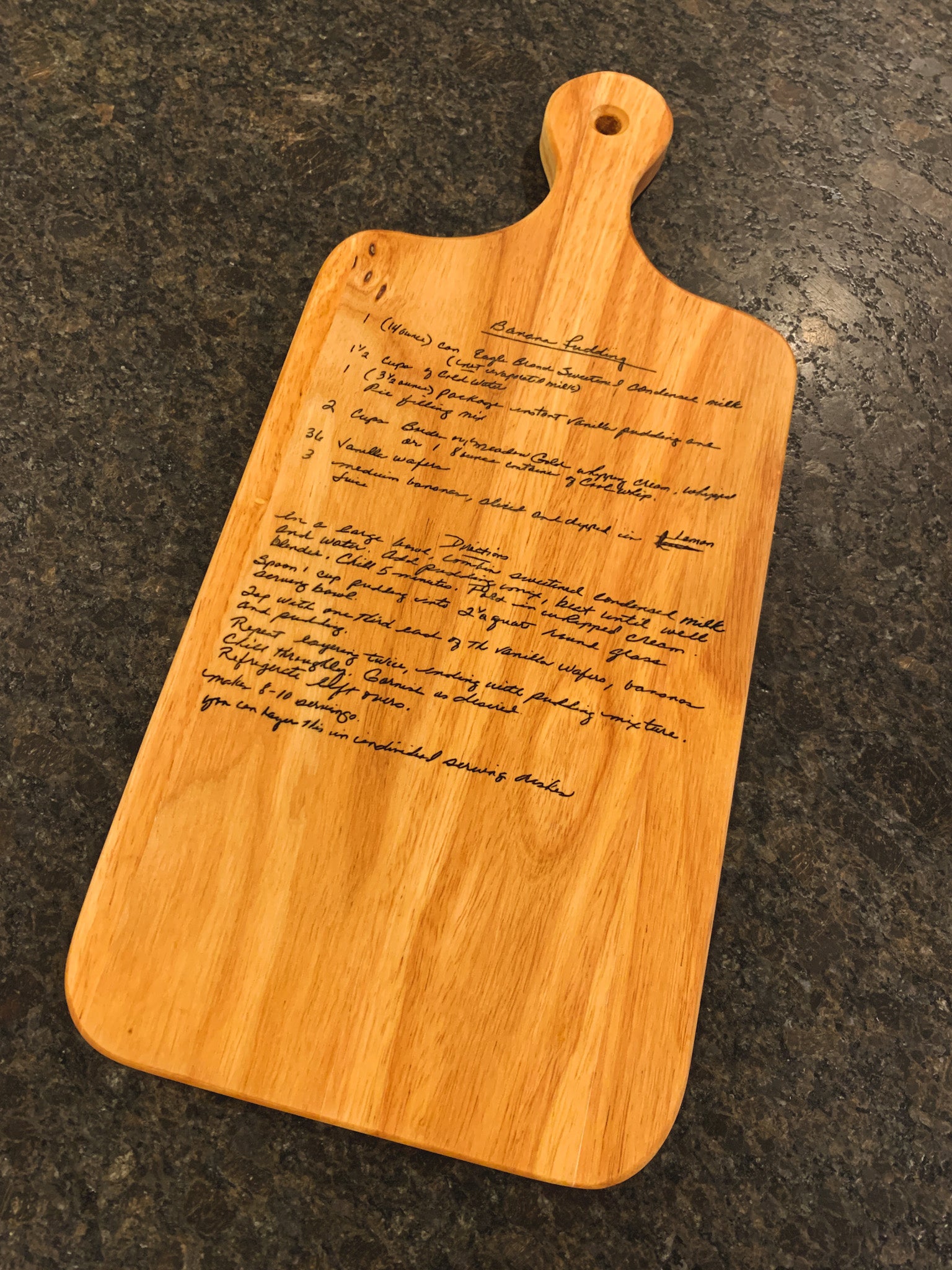 Large 18" Personalized Serving Board with handle, engraved handwritten